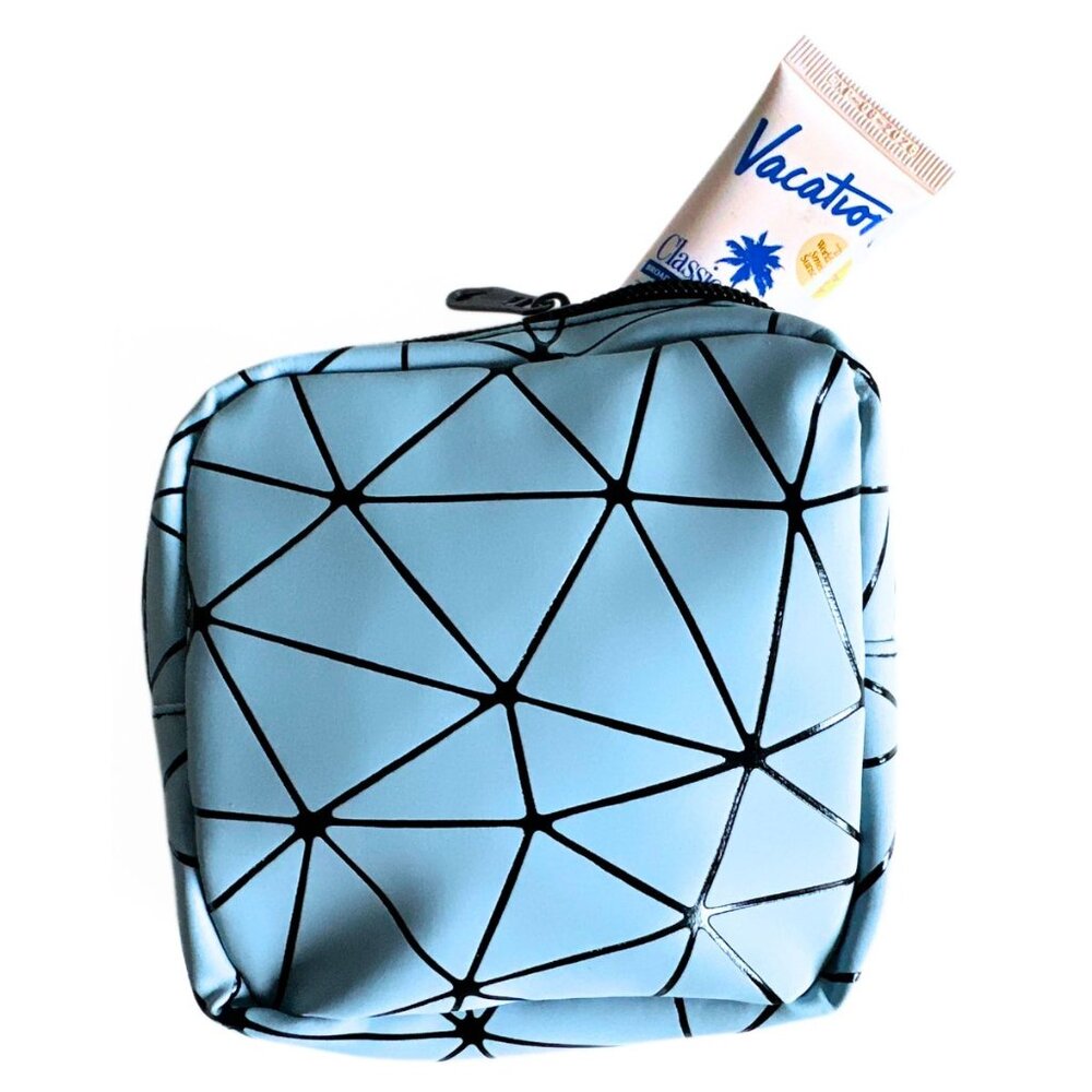 VACATION Mini Travel Sunscreen SPF 50 with Blue Geometric Pouch NEW